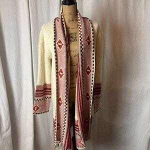 Altar’d State Open Front Boho Southwest Aztec Cardigan M/L Shawl Collar Fuzzy